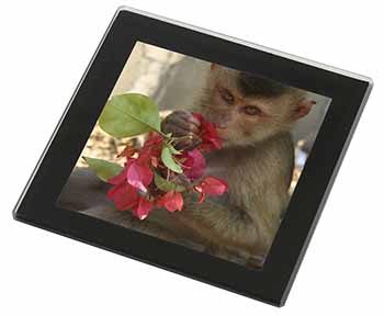 Monkey with Flowers Black Rim Glass Coaster Animal Breed Gift