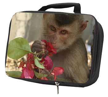 Monkey with Flowers Black Insulated School Lunch Box Bag