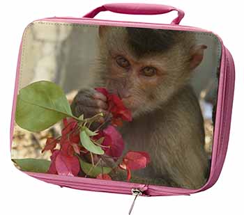 Monkey with Flowers Insulated Pink School Lunch Box Bag