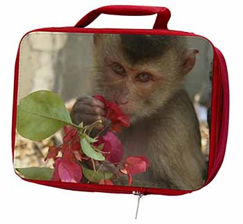 Monkey with Flowers Insulated Red School Lunch Box/Picnic Bag