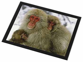 Monkey Family in Snow Black Rim High Quality Glass Placemat