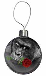 Gorilla with Red Rose in Mouth Christmas Bauble