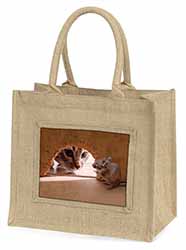 Cat and Mouse Natural/Beige Jute Large Shopping Bag