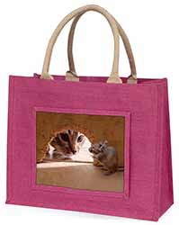 Cat and Mouse Large Pink Jute Shopping Bag