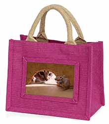 Cat and Mouse Little Girls Small Pink Jute Shopping Bag