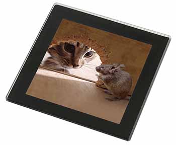 Cat and Mouse Black Rim High Quality Glass Coaster