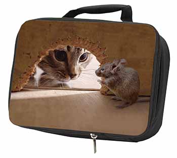 Cat and Mouse Black Insulated School Lunch Box/Picnic Bag