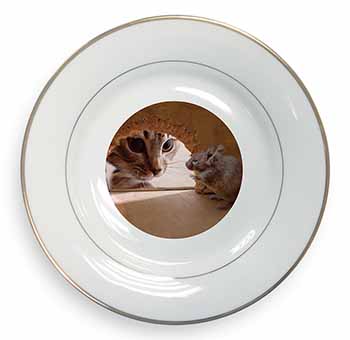 Cat and Mouse Gold Rim Plate Printed Full Colour in Gift Box