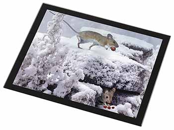 Field Mice, Snow Mouse Black Rim High Quality Glass Placemat