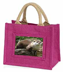 River Otter Little Girls Small Pink Jute Shopping Bag