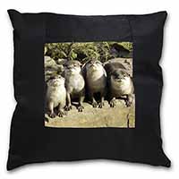 Cute Otters Black Satin Feel Scatter Cushion