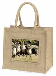 Cute Otters Natural/Beige Jute Large Shopping Bag