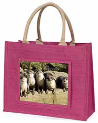 Cute Otters Large Pink Jute Shopping Bag