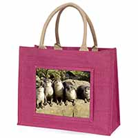 Cute Otters Large Pink Jute Shopping Bag