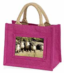 Cute Otters Little Girls Small Pink Jute Shopping Bag