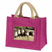 Cute Otters Little Girls Small Pink Jute Shopping Bag