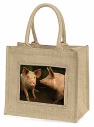 Pigs in Sty Natural/Beige Jute Large Shopping Bag