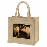 Pigs in Sty Natural/Beige Jute Large Shopping Bag