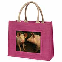 Pigs in Sty Large Pink Jute Shopping Bag