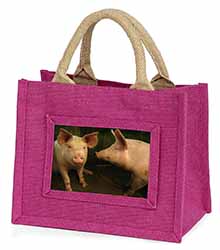 Pigs in Sty Little Girls Small Pink Jute Shopping Bag