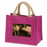 Pigs in Sty Little Girls Small Pink Jute Shopping Bag