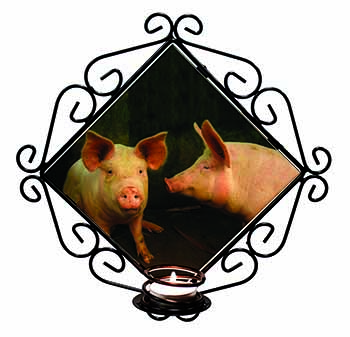 Pigs in Sty Wrought Iron Wall Art Candle Holder