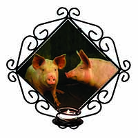 Pigs in Sty Wrought Iron Wall Art Candle Holder