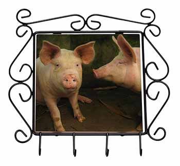 Pigs in Sty Wrought Iron Key Holder Hooks