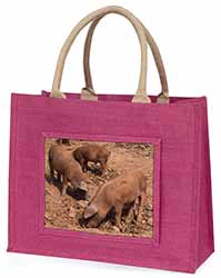 New Baby Pigs Large Pink Jute Shopping Bag