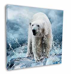 Polar Bear on Ice Water Square Canvas 12"x12" Wall Art Picture Print