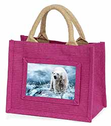 Polar Bear on Ice Water Little Girls Small Pink Jute Shopping Bag
