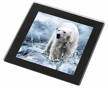 Polar Bear on Ice Water Black Rim High Quality Glass Coaster
