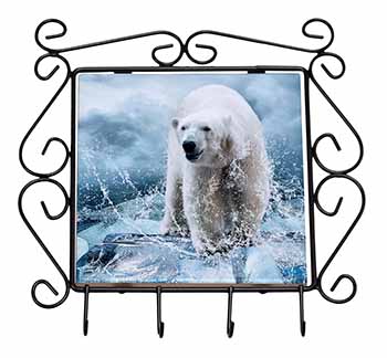Polar Bear on Ice Water Wrought Iron Key Holder Hooks