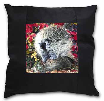 Porcupine Wildlife Print Black Satin Feel Scatter Cushion