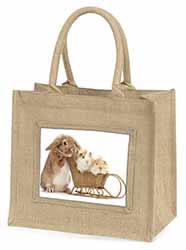 Rabbit and Guinea Pigs Natural/Beige Jute Large Shopping Bag