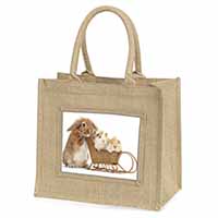 Rabbit and Guinea Pigs Natural/Beige Jute Large Shopping Bag