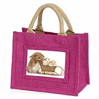 Rabbit and Guinea Pigs Little Girls Small Pink Jute Shopping Bag