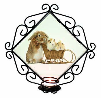 Rabbit and Guinea Pigs Wrought Iron Wall Art Candle Holder