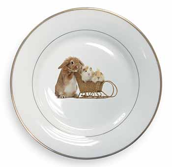 Rabbit and Guinea Pigs Gold Rim Plate Printed Full Colour in Gift Box