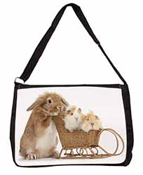 Rabbit and Guinea Pigs Large Black Laptop Shoulder Bag School/College