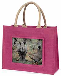 Rhinocerous Rhino Large Pink Jute Shopping Bag