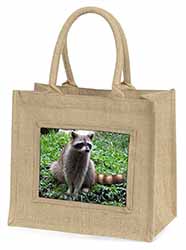 Racoon Lemur Natural/Beige Jute Large Shopping Bag