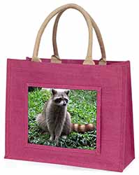 Racoon Lemur Large Pink Jute Shopping Bag