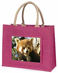 Red Panda Bear Large Pink Jute Shopping Bag