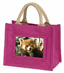 Red Panda Bear Little Girls Small Pink Jute Shopping Bag