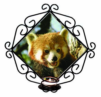 Red Panda Bear Wrought Iron Wall Art Candle Holder