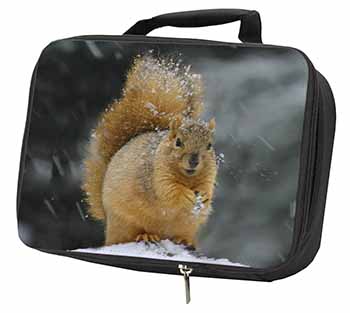 Red Squirrel in Snow Black Insulated School Lunch Box/Picnic Bag