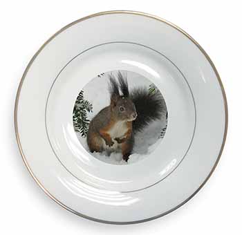 Forest Snow Squirrel Gold Rim Plate Printed Full Colour in Gift Box