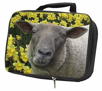 Cute Sheep with Daffodils Black Insulated School Lunch Box/Picnic Bag