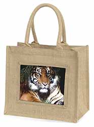 Bengal Tiger in Sunshade Natural/Beige Jute Large Shopping Bag